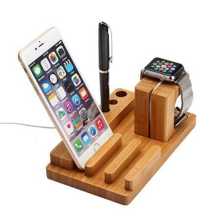 Houten houder - Bamboe - Geschikt voor Apple watch, iPhone en iPad
