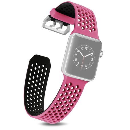 Bandje met gaatjes - 2 kleuren - Roze met zwart - Geschikt voor Apple Watch 42mm / 44mm / 45mm