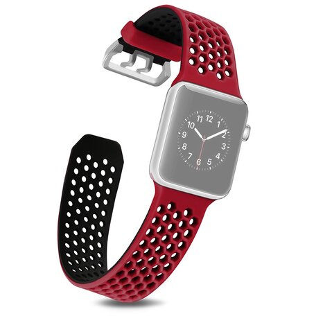 Bandje met gaatjes - 2 kleuren - Rood met zwart - Geschikt voor Apple Watch 42mm / 44mm / 45mm