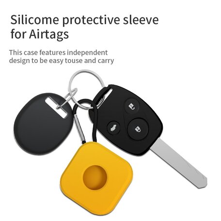 AirTag case square series - siliconen sleutelhanger met ring - zwart