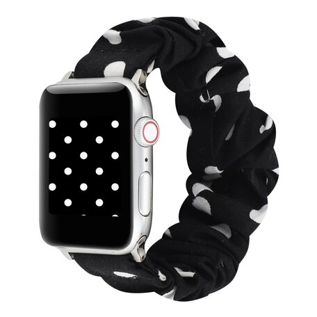 Elastisch Polsbandje - Zwart met witte stippen - Geschikt voor Apple Watch 42mm / 44mm / 45mm / 49mm
