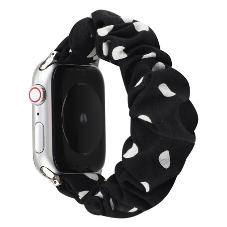 Elastisch Polsbandje - Zwart met witte stippen - Geschikt voor Apple Watch 42mm / 44mm / 45mm