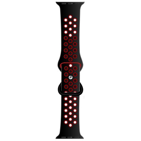 Sportbandje met extra lus - Zwart + Rood - Geschikt voor Apple Watch 42mm / 44mm / 45mm / 49mm