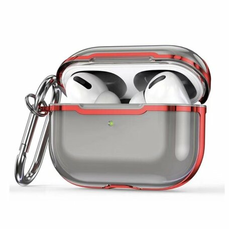 AirPods Pro / AirPods Pro 2 hoesje - TPU - Split series - Zwart + Rood (transparant)