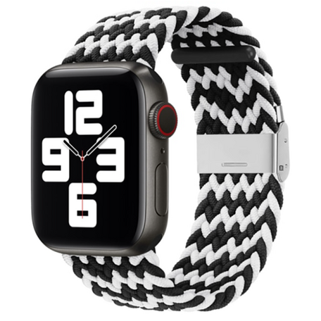 Braided bandje - Zwart / Wit  - Geschikt voor Apple Watch 42mm / 44mm / 45mm