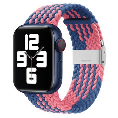 Braided bandje - Roze / Blauw - Geschikt voor Apple Watch 42mm / 44mm / 45mm