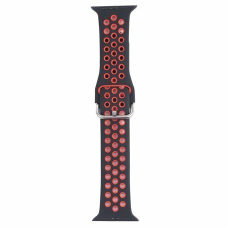 Siliconen sportband met gesp - Zwart + Rood - Geschikt voor Apple Watch 42mm / 44mm / 45mm