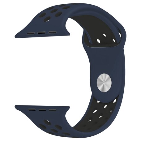 Sportbandje - Maat: M/L - Blauw + Zwart - Geschikt voor Apple Watch 42mm / 44mm / 45mm / 49mm