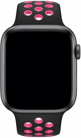 Sportbandje - Maat: S/M - Zwart + Roze - Geschikt voor Apple Watch 42mm / 44mm / 45mm