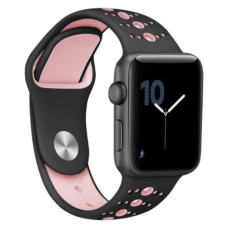 Sportbandje combi-kleuren - Zwart + roze - Geschikt voor Apple Watch 42mm / 44mm / 45mm