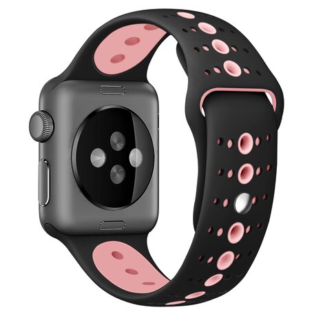 Sportbandje combi-kleuren - Zwart + roze - Geschikt voor Apple Watch 42mm / 44mm / 45mm
