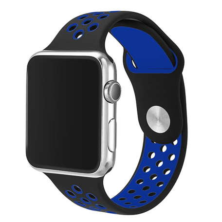 Sportbandje - Maat: S/M - Zwart + Blauw - Geschikt voor Apple Watch 38mm / 40mm / 41mm