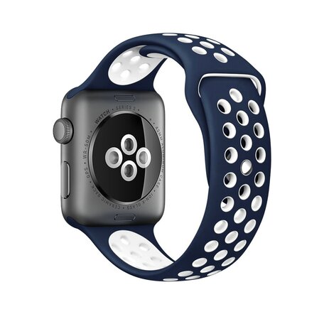 Sportbandje - Maat: M/L - Blauw + Wit - Geschikt voor Apple Watch 42mm / 44mm / 45mm