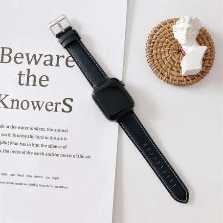 Premium Leather bandje - Donkerblauw - Geschikt voor Apple Watch 38mm / 40 mm