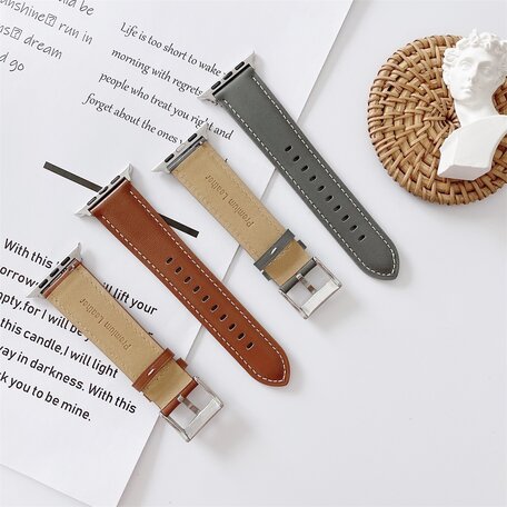 Premium Leather bandje - Bruin - Geschikt voor Apple Watch 38mm / 40mm / 41mm