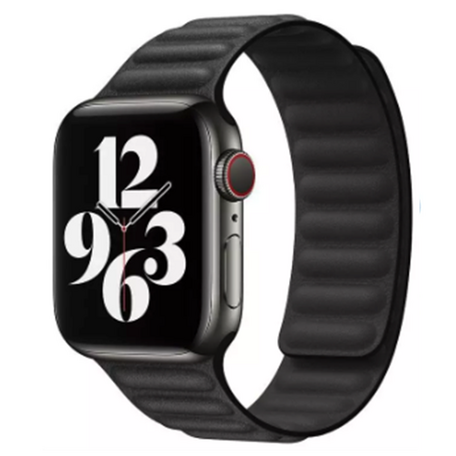 Leather link serie bandje - Zwart - Geschikt voor Apple Watch 42mm / 44mm / 45mm / 49mm