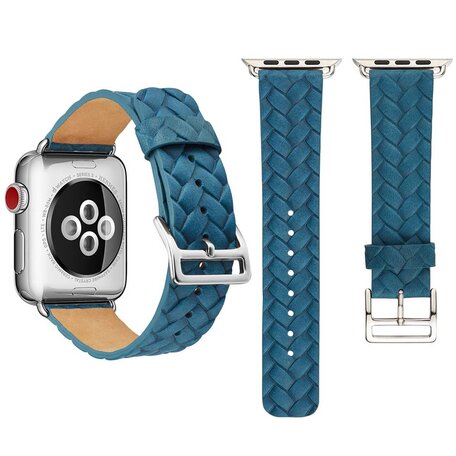 Woven Pattern Leren bandje - Blauw - Geschikt voor Apple Watch 42mm / 44mm / 45mm / 49mm