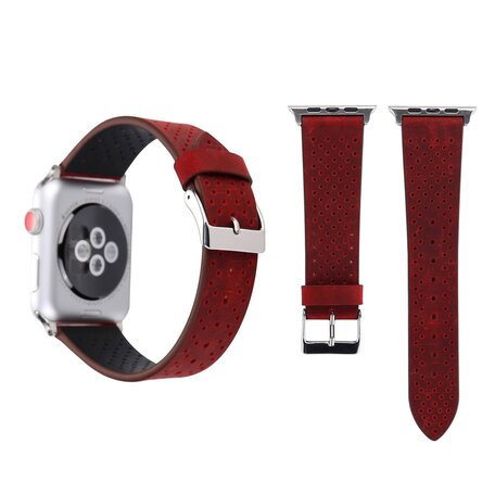 Dot Pattern Leren bandje - Rood - Geschikt voor Apple Watch 42mm / 44mm / 45mm