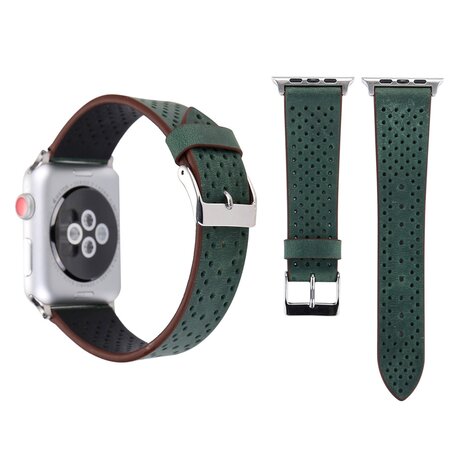 Dot Pattern Leren bandje - Donker groen - Geschikt voor Apple Watch 42mm / 44mm / 45mm / 49mm