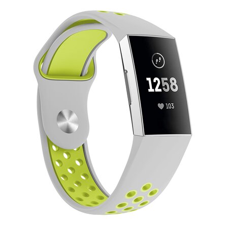 Fitbit Charge 3 &  4 siliconen DOT bandje - Groen / Grijs - Maat: Large