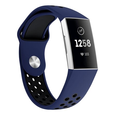 Fitbit Charge 3 & 4 siliconen DOT bandje - Donkerblauw / Zwart - Maat: Large