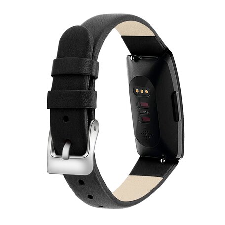 Fitbit Inspire 1 / HR / Ace 2 lederen bandje - Maat: Small - Zwart