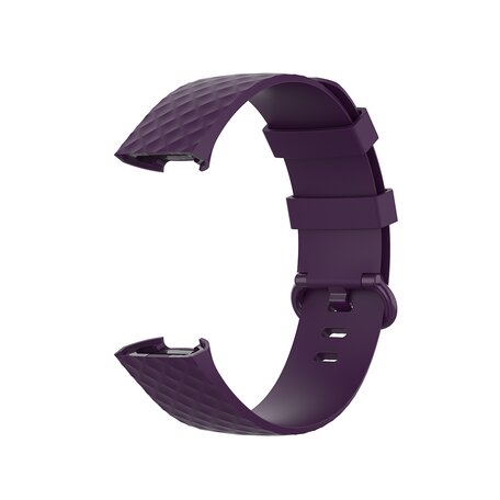Fitbit Charge 3 & 4 siliconen diamant pattern bandje - Maat: Small  - Donker paars