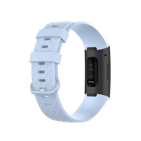 Fitbit Charge 3 & 4 siliconen diamant pattern bandje - Maat: Small - Lichtblauw