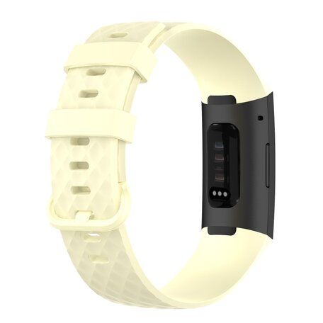 Fitbit Charge 3 & 4 siliconen diamant pattern bandje - Maat: Large - Lichtgeel
