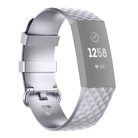 Fitbit Charge 3 & 4 siliconen diamant pattern bandje - Maat: Large - Zilver