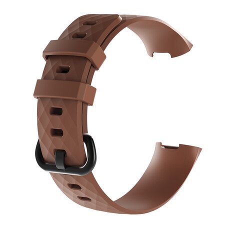 Fitbit Charge 3 & 4 siliconen diamant pattern bandje - Maat: Large - Coffee