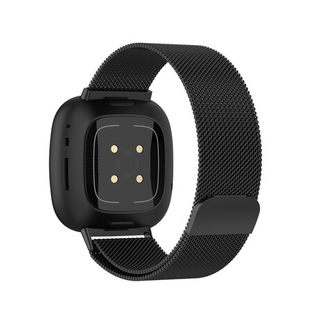 Fitbit Versa 3 / Sense milanese bandje - Maat: Large - Zwart
