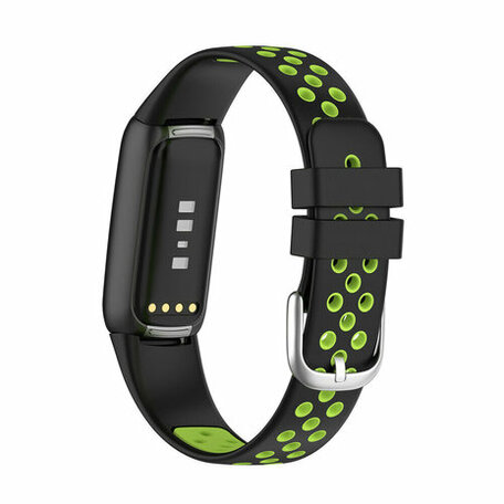 Fitbit Luxe - Siliconen sportbandje - Maat: Large - Zwart + neon groen