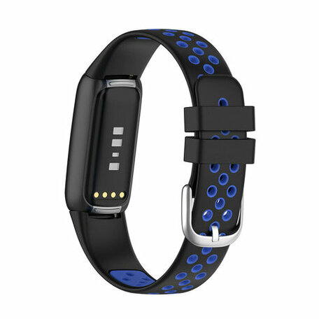 Fitbit Luxe - Siliconen sportbandje - Maat: Large - Zwart + blauw