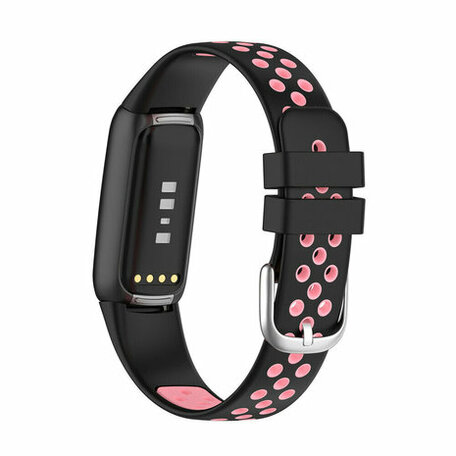 Fitbit Luxe - Siliconen sportbandje - Maat: Large - Zwart + roze