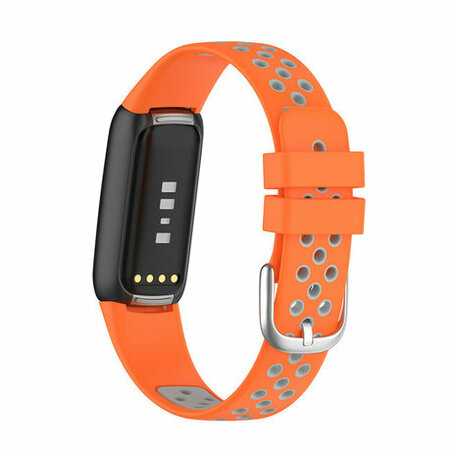 Fitbit Luxe - Siliconen sportbandje - Maat: Large - Oranje + grijs