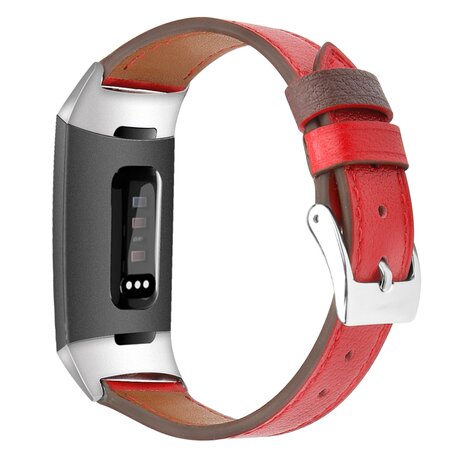 Fitbit Charge 3 & 4 Luxe Lederen bandje - Maat: Small - Rood
