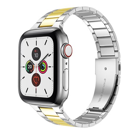 Stalen schakelband - Zilver met goud - Geschikt voor Apple watch 42mm / 44mm / 45mm / 49mm