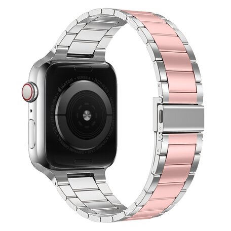 Stalen schakelband - Zilver met rosé - Geschikt voor Apple watch 38mm / 40mm / 41mm