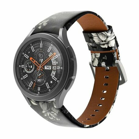 Samsung Galaxy Watch 5 Pro - 45mm - leren bandje - Bloemenprint grijs