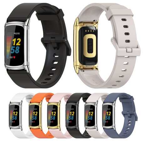 FitBit Charge 5 Extra soft siliconen bandje - Lichtgrijs + gouden connector