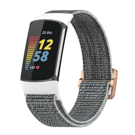 Fitbit Charge 5 - Elastisch nylon bandje - Wit / grijs