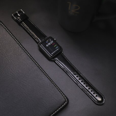 Retro leren bandje - Zwart - Geschikt voor Apple Watch 42mm / 44mm / 45mm / 49mm