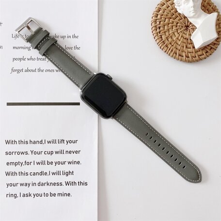 Premium Leather bandje - Grijs - Geschikt voor Apple Watch 38mm / 40mm / 41mm