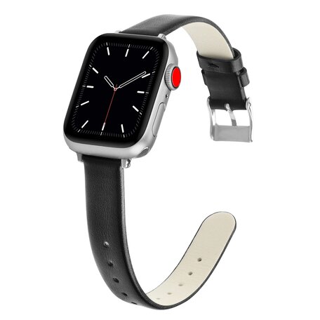 Leren Slim Fit bandje - Zwart - Geschikt voor Apple Watch 38mm / 40mm / 41mm