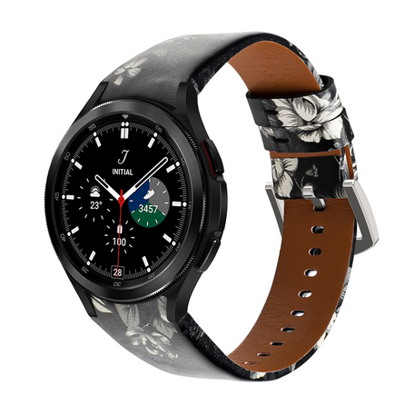 leren bandje - Bloemenprint grijs - Samsung Galaxy Watch 4 Classic - 42mm & 46mm
