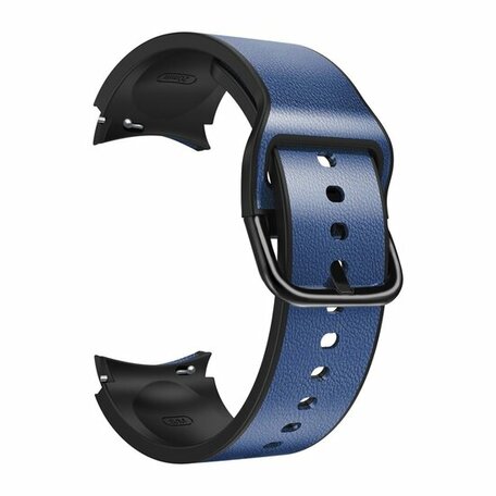 2 in 1 siliconen/ leren bandje - Blauw - Samsung Galaxy Watch 4 - 40mm & 44mm
