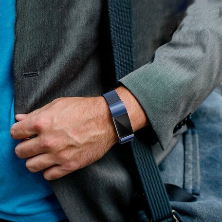 Fitbit Charge 2 milanese bandje - Maat: Large - Blauw