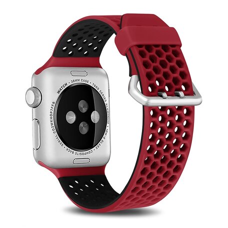 Bandje met gaatjes - 2 kleuren - Rood met zwart - Geschikt voor Apple Watch 38mm / 40mm / 41mm
