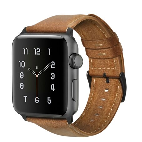 Luxe Echt Lederen bandje - Lichtbruin - Geschikt voor Apple Watch 38mm / 40mm / 41mm